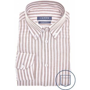 Ledub modern fit overhemd, lichtbruin met wit gestreept