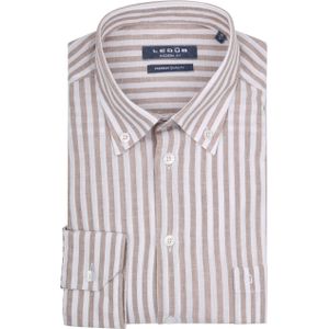 Ledub - Modern Fit Overhemd - Lichtbruin met Wit Gestreept - Strijkvriendelijk