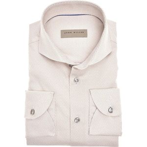 John Miller - Slim Fit Overhemd - Lichtbruin - Katoen - Effen Ontwerp