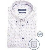 Ledub - Modern Fit Overhemd - Wit met Lichtgeel en Blauw Dessin - Korte Mouw - Strijkvriendelijk