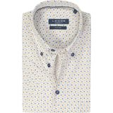 Ledub - Modern Fit Overhemd - Wit met Lichtgeel en Blauw Dessin - Korte Mouw - Strijkvriendelijk