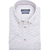 Ledub modern fit overhemd, korte mouw, wit met donkerblauw en beige dessin