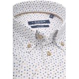 Ledub modern fit overhemd, korte mouw, wit met donkerblauw en beige dessin