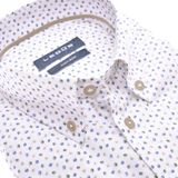 Ledub modern fit overhemd, korte mouw, wit met donkerblauw en beige dessin