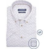 Ledub modern fit overhemd, korte mouw, wit met donkerblauw en beige dessin