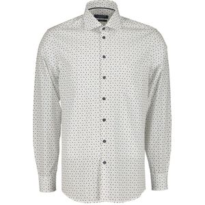Ledub modern fit overhemd, mouwlengte 7, wit met donkerblauw dessin
