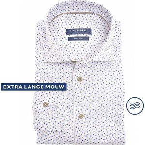 Ledub modern fit overhemd, mouwlengte 7, wit met middengroen dessin