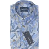 Ledub - Modern Fit - Overhemd - Blauw met Beige Dessin - Lange Mouwen
