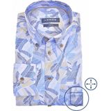 Ledub - Modern Fit - Overhemd - Blauw met Beige Dessin - Lange Mouwen