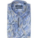 Ledub - Modern Fit - Overhemd - Blauw met Beige Dessin - Lange Mouwen