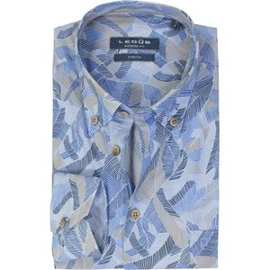 Ledub - Modern Fit Overhemd - Blauw met Beige Dessin - Strijkvriendelijk
