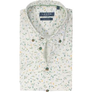 Ledub - Multicolor Fantasie - Overhemd - Wit met Groen Dessin - Korte Mouw - Strijkvriendelijk