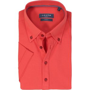 Ledub slim fit overhemd, korte mouw, koraal oranje tricot