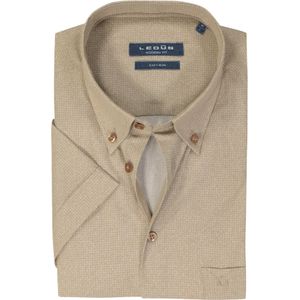 Ledub - Modern Fit - Overhemd - Beige - Korte Mouw - Mini Dessin
