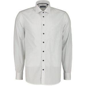 Ledub modern fit overhemd - wit met blauw dessin - Strijkvriendelijk - Boordmaat: 38
