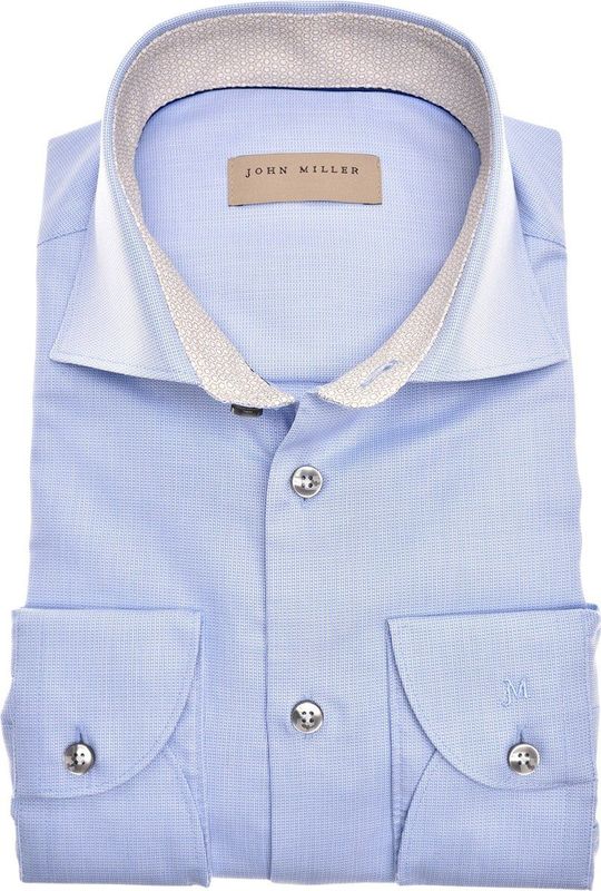 John Miller - Slim Fit Overhemd - Lichtblauw - Katoen