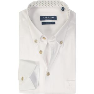 Ledub - Effen Overhemd - Wit - Katoen/Polyester - Button Down Kraag