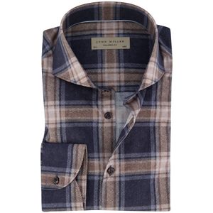 John Miller - Tailored Fit Overhemd - Navy - Katoen - Geruit
