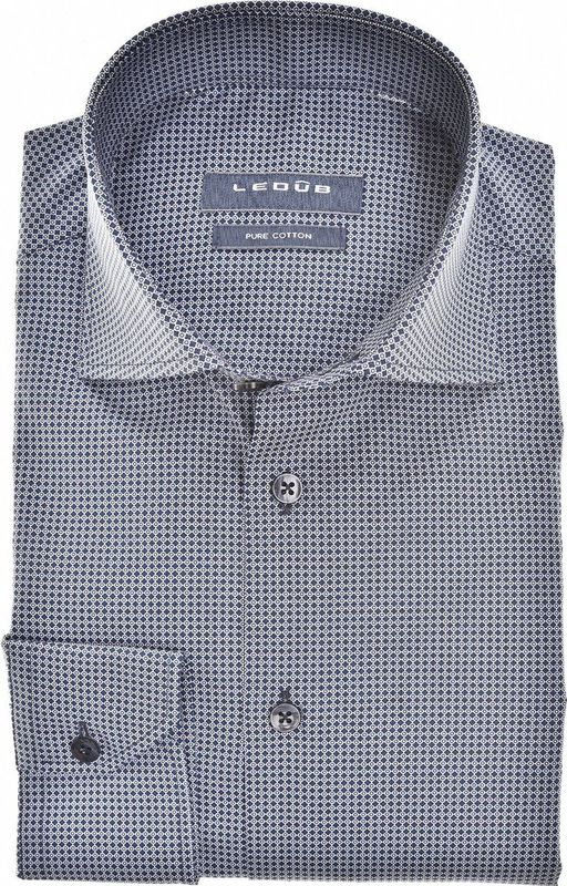 Ledub - Blauw Fantasie - Overhemd - 100% Katoen - Haifisch Kraag - Lange Mouwen