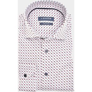 Ledub modern fit overhemd, wit met blauw en rood dessin
