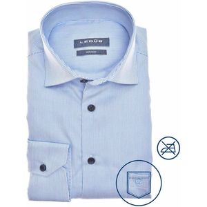 Ledub - Modern Fit Overhemd - Blauw - Poplin - Strijkvrij