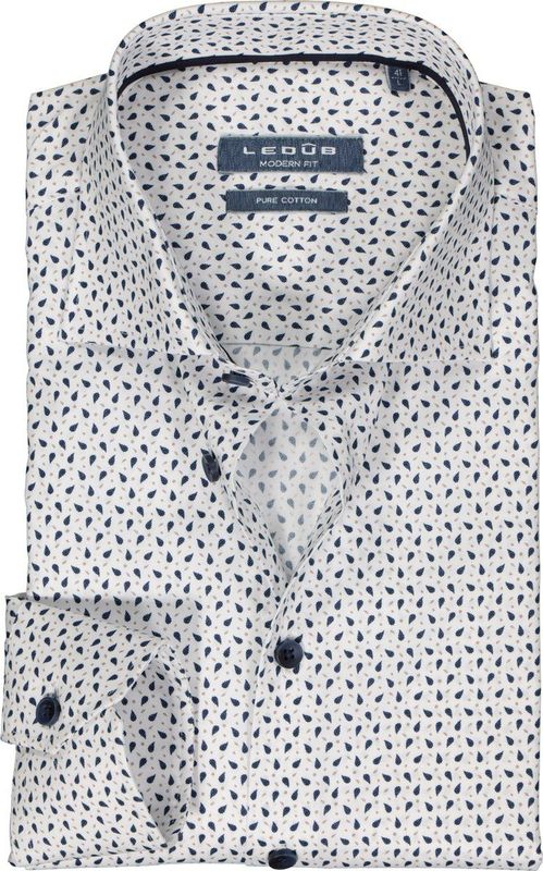 Ledub - Modern Fit Overhemd - Blauw - Poplin - Lange Mouwen
