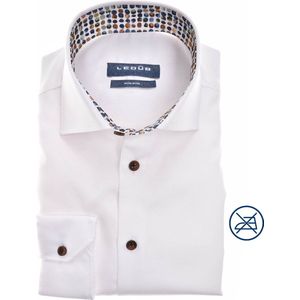 Ledub - Modern Fit Overhemd - Wit - Poplin - Strijkvrij
