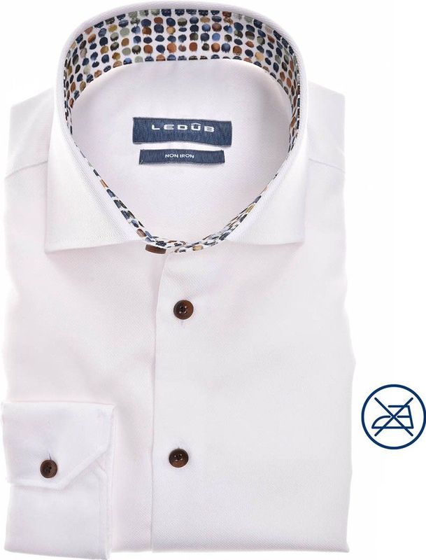 Ledub - Modern Fit Overhemd - Wit - Poplin - Strijkvrij
