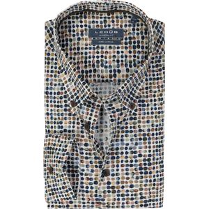 Ledub modern fit overhemd, popeline, middenbruin dessin