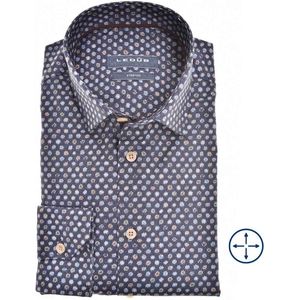 Ledub modern fit overhemd - popeline - donkerblauw dessin - Strijkvriendelijk - Boordmaat: 40