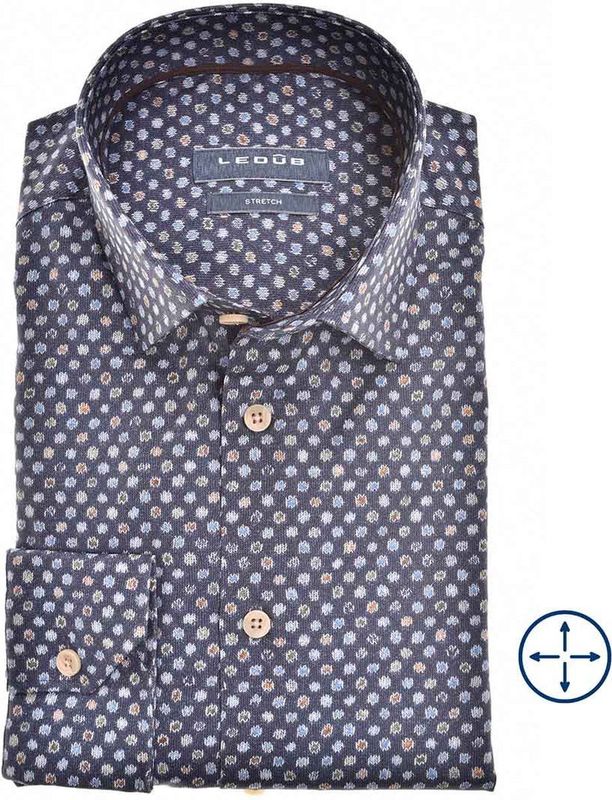 Ledub modern fit overhemd, popeline, donkerblauw dessin
