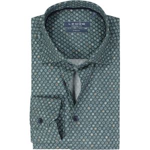 Ledub modern fit overhemd, popeline, donkergroen dessin