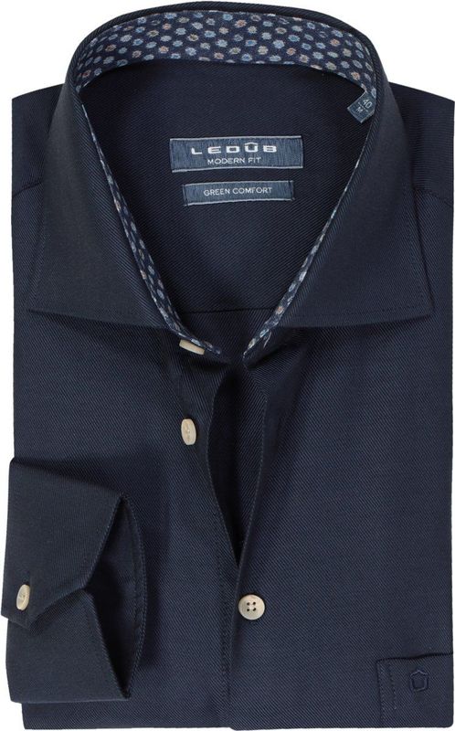 Ledub - Modern Fit - Overhemd - Donkerblauw - Strijkvriendelijk