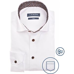 Ledub - Wit Effen Overhemd - 100% Biologisch Katoen - Haifisch Kraag - Lange Mouwen