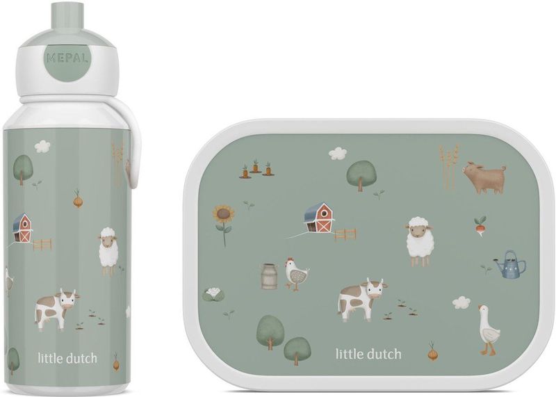 Mepal lunchset Campus – Broodtrommel en Drinkbeker voor kinderen – Bento box – Pop-up drinkfles – Little Farm