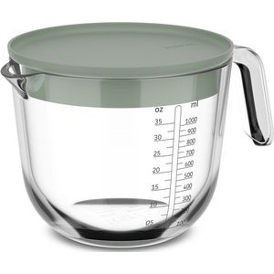 Mepal - Glazen maatbeker met deksel Chef it - Gemakkelijk afleesbaar, gegraveerde schaal - Geschikt voor magnetron en oven (zonder deksel) - Hoogwaardig glas - Vaatwasmachinebestendig - 1000 ml -