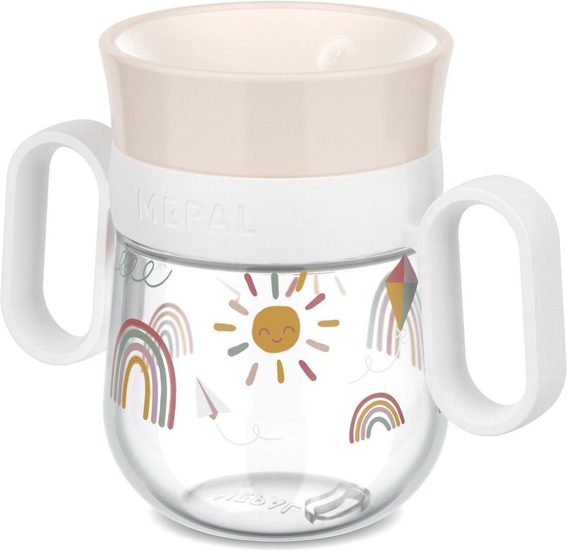 Mepal - 360° Mio leerbeker - Lekvrij - 360° rand voor drinken aan beide kanten - Gemakkelijk vast te houden handgrepen - 200 ml - Sunshine & Rainbow