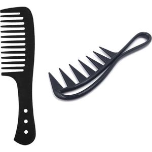 Cabantis 2-delige set Krullenkam met Handvat en Brede grove shark kam - Styling Tool - Wide Tooth Comb -Kapper Kam - Set van 2