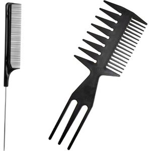 Cabantis 2-delige set met Brede 3 Way Kam en Puntkam - Styling Tool zwart - Kapper Kam - Haar Kam - Haar Accessoire - set van 2