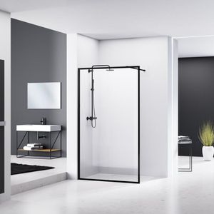 Van Rijn Products ST04 Vaste Wand - Helder Glas - Zwart - 8mm Dikte