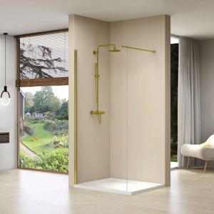 Inloopdouche van rijn products vaste wand 29-31x200 cm helder glas en gouden muurprofiel