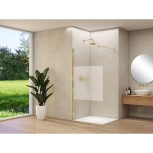 Van Rijn Products - ST01 Vaste Wand - Helder Glas - Satijnbaan - 8mm Dikte - Messing Geborsteld