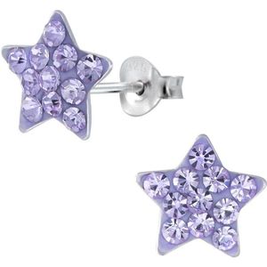 Oorbellen meisje | Kinderoorbellen meisje zilver | Zilveren oorstekers, violette ster | WeLoveSilver