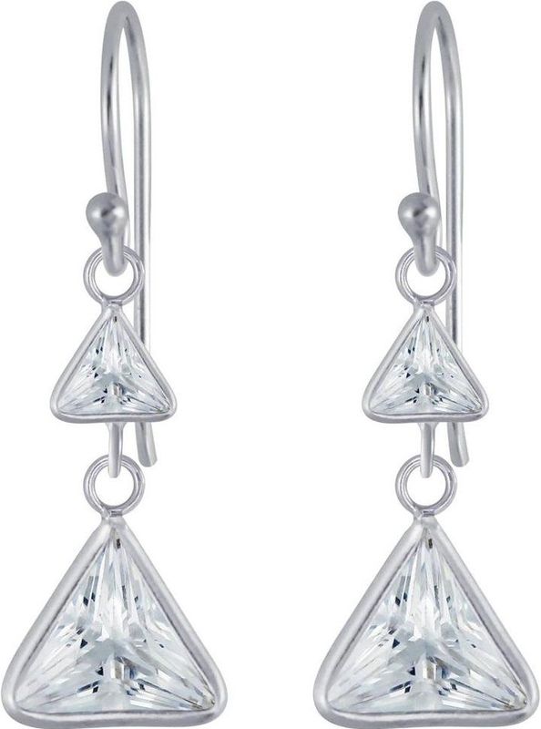 Oorbellen dames | Hangers | Zilveren oorhangers met twee driehoekjes onder elkaar | WeLoveSilver