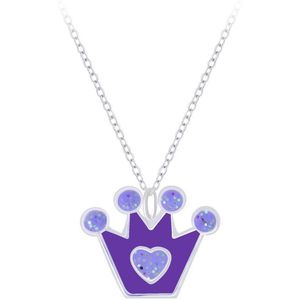 Zilveren ketting met hanger, paars kroontje