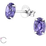 Zilveren oorstekers, ovaal met Swarovski kristal