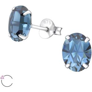 Zilveren oorstekers met Swarovski kristal, twee kleuren blauw