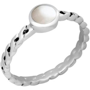 Zilveren ring, gevlochten, met parelmoer ingelegd