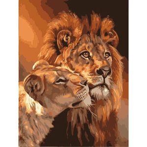 Painting Expert® Schilderen op nummer Volwassenen - Schilderen op nummer Kinderen - Verliefde Leeuwen - 40x50cm - Exclusief Lijst (24 kleurtjes)