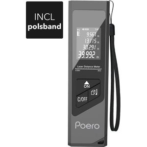 Poero® Professionele Laser Afstandsmeter - 40 meter bereik - USB-oplaadbaar - Polsbandje - Lengte, Oppervlakte en Inhoud - 2mm Nauwkeurigheid - Zwart Aluminium